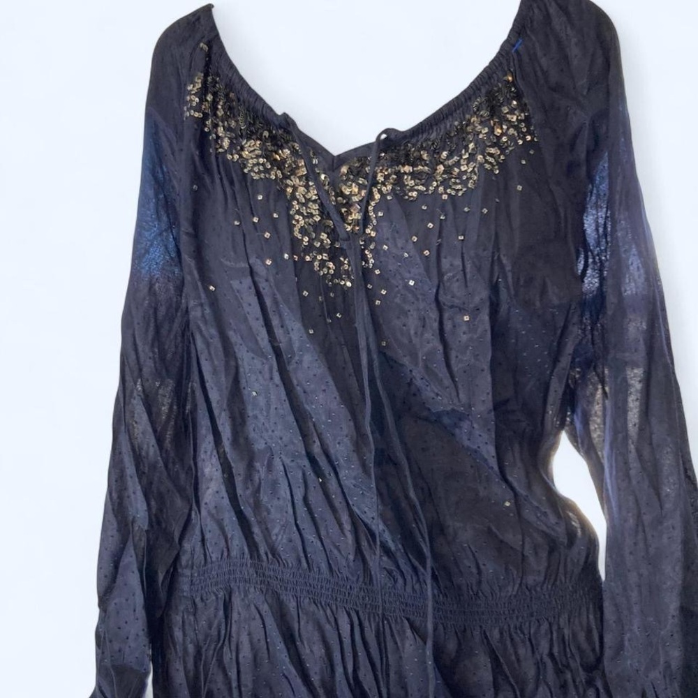 Charter Club Navy Blue blouse with sequin and Polkadot texture XL